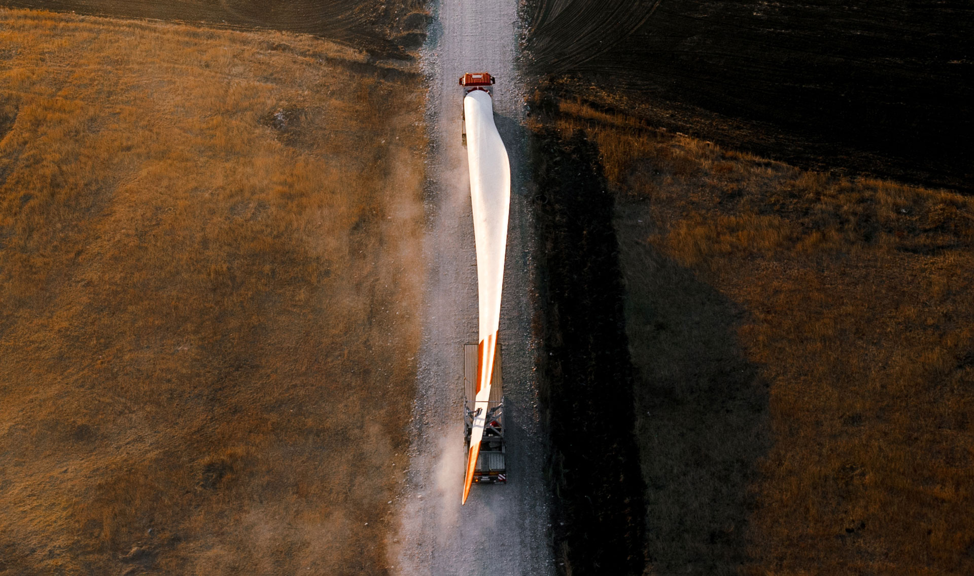 Turbine bladesfor a wind turbine being transported to the construction site by truck