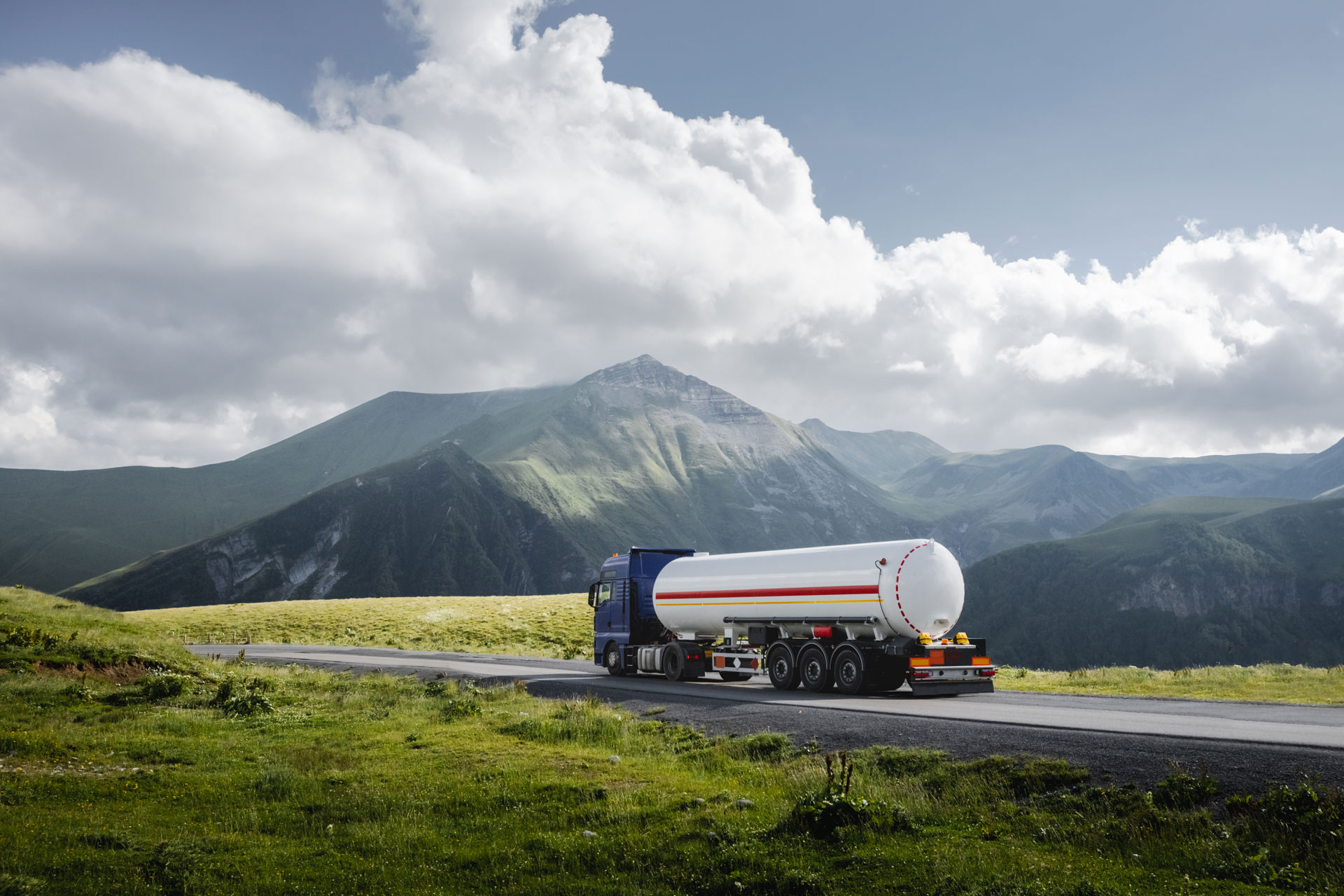 fuel tanker truck on th mountain road